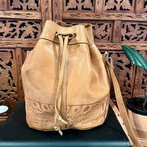 Hand Tooled Leather BTF Vintage Bucket Bag
